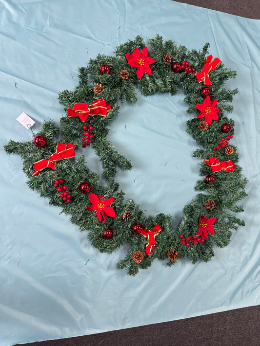 FUTURE HOME Tinsel for decorating Christmas trees,Pre-lit Artificial Christmas Garland, Green Rattan with Red Flower Decorations for Home Stairs Fireplace Front Porch Door Display Indoor Outdoor Christmas Decor