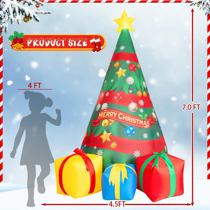 FUTURE HOME Inflatable toys showing Chirstmas Tree 7 FT Christmas Inflatables Tree Outdoor Decorations Blow Up Yard Present Box with Built-in LEDs for Indoor Party Garden Lawn Decor