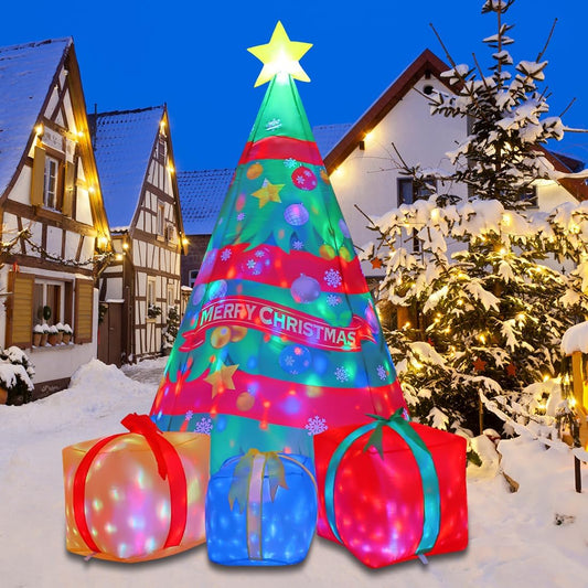 FUTURE HOME Inflatable toys showing Chirstmas Tree 7 FT Christmas Inflatables Tree Outdoor Decorations Blow Up Yard Present Box with Built-in LEDs for Indoor Party Garden Lawn Decor