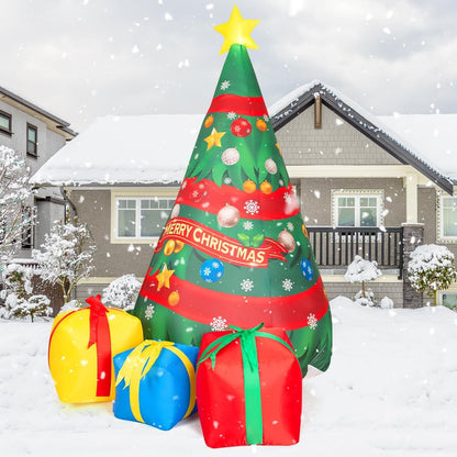 FUTURE HOME Inflatable toys showing Chirstmas Tree 7 FT Christmas Inflatables Tree Outdoor Decorations Blow Up Yard Present Box with Built-in LEDs for Indoor Party Garden Lawn Decor