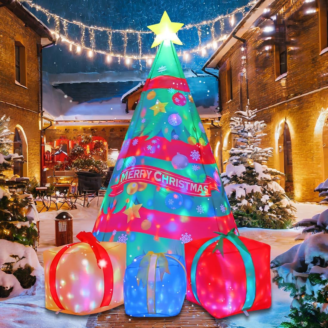 FUTURE HOME Inflatable toys showing Chirstmas Tree 7 FT Christmas Inflatables Tree Outdoor Decorations Blow Up Yard Present Box with Built-in LEDs for Indoor Party Garden Lawn Decor