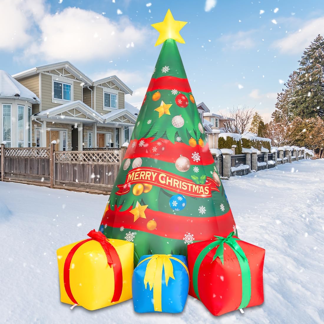 FUTURE HOME Inflatable toys showing Chirstmas Tree 7 FT Christmas Inflatables Tree Outdoor Decorations Blow Up Yard Present Box with Built-in LEDs for Indoor Party Garden Lawn Decor